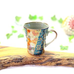 百華園 九谷 マグカップ 青粒+金花詰(傑作) 裏絵 | 九谷焼 カップ マグカップ 食器 ティータイム