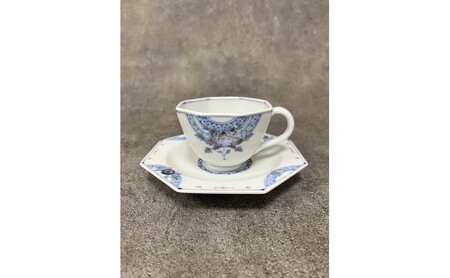 九谷焼 カップ&ソーサー 染付花/三浦晃禎作 焼き物 民芸品 工芸品 食器