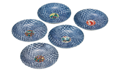 九谷焼 5.2号皿揃 時代画 (5枚セット)a01 食器 キッチン雑貨 キッチンアイテム 雑貨 小物 お皿 丸皿 食卓 テーブルコーディネート