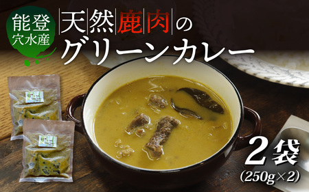 [能登・穴水産]天然 鹿肉のグリーンカレー 2袋セット(計500g) | ジビエ 鹿肉 レトルト