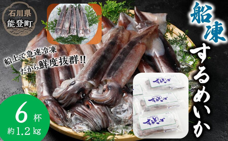[復興支援]船凍するめいか 約1.2kg 6杯 ( 2杯 × 3袋 )小分け 個包装 刺し身 海産物 魚介類 獲れたて 急速冷凍 新鮮 刺身 さしみ 烏賊 人気 おすすめ ご当地グルメ カルパッチョ パスタ いかめし 煮物
