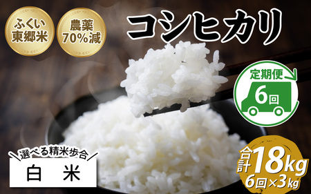 【先行予約】【定期便6ヶ月連続】【白米】令和7年産 ふくい東郷米 特別栽培米 農薬70％減 コシヒカリ 3kg×6ヶ月 合計18kg [D-020010_01]