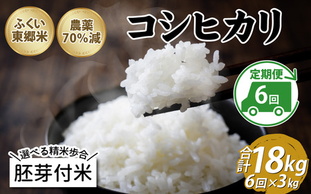 【先行予約】【定期便6ヶ月連続】【胚芽付米】令和7年産 ふくい東郷米 特別栽培米 農薬70％減 コシヒカリ 3kg×6ヶ月 合計18kg [D-020010_03]