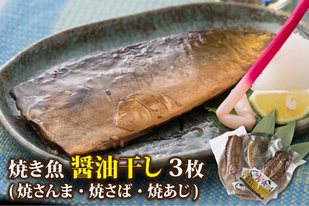 [醤油干し]丸ごと骨まで食べられる焼き魚 計3枚(3枚セット×1種)[A-088001_02]