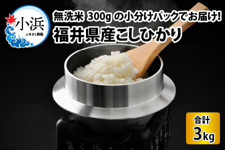 [令和6年産 新米]無洗米 福井県産こしひかり 300g(約2合) × 10パック 計3kg