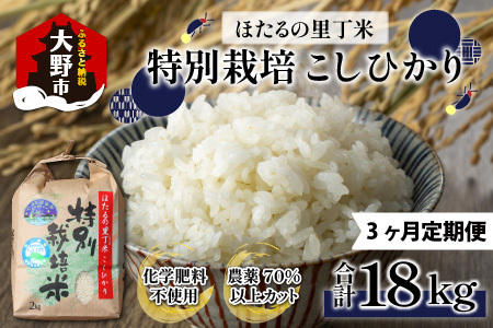 [先行予約][令和8年産 新米][3ヶ月定期便]ベストファーマー ほたるの里 特別栽培こしひかり 6kg(2kg×3) × 3回 計18kg 化学肥料不使用 農薬70%以上カット [F-002001]