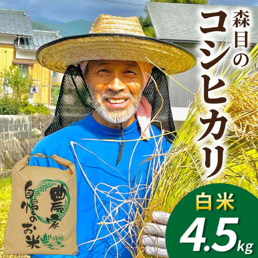 [先行予約][令和8年産 新米]森目のコシヒカリ 白米 4.5kg |こしひかり お米 精米 産地直送 福井県 大野