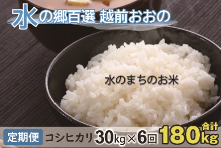 【令和7年産】【6ヶ月定期便】こしひかり 30kg×6回 計180kg（白米）「エコファーマー米」－水のまちのお米－[O-003005]