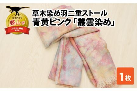 草木染め羽二重ストール 青黄ピンク 叢雲染め [C-053006]
