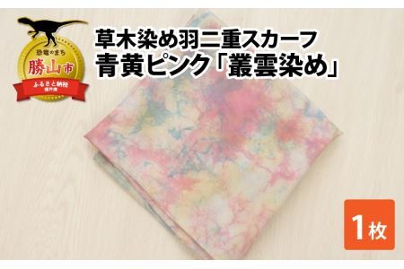 草木染め羽二重スカーフ 青黄ピンク 叢雲染め [A-053006]