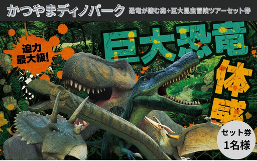 [ふるさと納税]かつやまディノパーク+巨大昆虫冒険ツアーセットチケット(1名様分)/ キッズ 巨大昆虫 迷路 化石 前売り券 家族旅行 [A-088001]