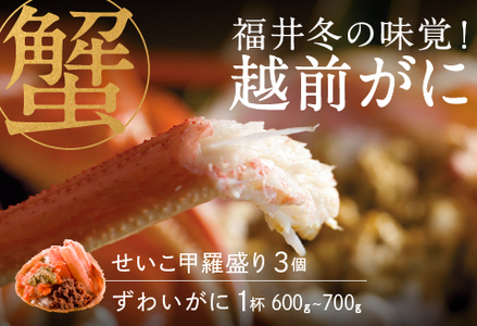 [産地直送]先行予約! 福井冬の味覚!越前がに(ずわいがに活 600〜700g 1杯) & せいこ甲羅盛り3個 2024年11月15日以降発送