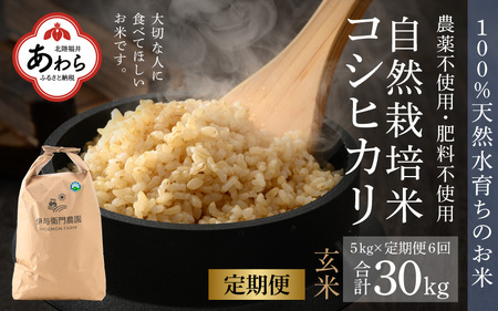 [定期便6回]令和6年産 新米 伊与衛門農園の自然栽培コシヒカリ玄米 5kg×6回 伊与衛門農園の特別栽培米[温度と湿度を常時管理し新鮮米を出荷!]/ 米 自然の力 高品質 鮮度抜群 ブランド米 福井県あわら市産 スマート農業