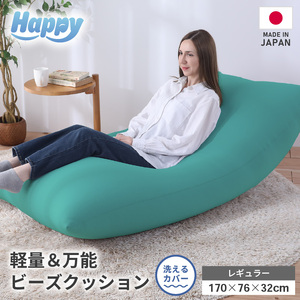 [ナイルブルー]ソファにもベッドにも◎軽量&万能ビーズクッション|ハッピーレギュラー / 椅子 インテリア 雑貨 クッション しっかり生地 少し固め カラバリ リラックス 手作り 国産 [aw055-e003_05]