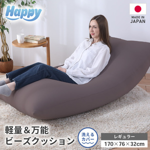 [セピア]ソファにもベッドにも◎軽量&万能ビーズクッション|ハッピーレギュラー / 椅子 インテリア 雑貨 クッション しっかり生地 少し固め カラバリ リラックス 手作り 国産 [aw055-e003_06]