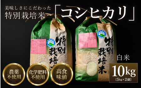 [令和6年産]コシヒカリ 精米 5kg×2袋(計10kg) 特別栽培米 農薬不使用 化学肥料不使用 / 残留農薬ゼロ 高品質 福井県産 ブランド米 精米 [aw063-c007]