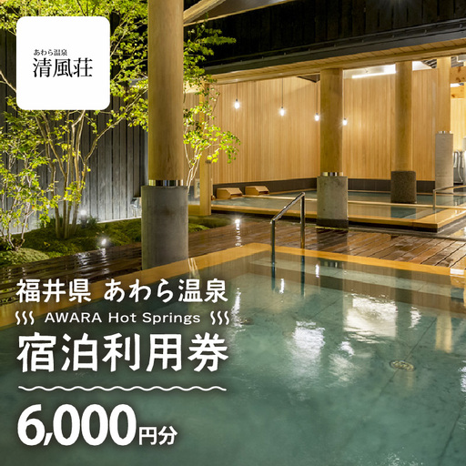 あわら温泉 宿泊利用券 6,000円分 ／ 宿泊券 利用券 旅館 ホテル チケット ペア 観光 旅行 源泉 大浴場 露天風呂 [aw013-b011]