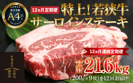 [定期便 全12回]特上!若狭牛サーロインステーキ 200g×9枚 / ステーキ ステーキ肉 A4 A5 200g サーロイン サーロインステーキ 国産 若狭牛 牛肉 [aw009-w001]