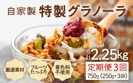 [定期便3回] 無添加 フルーツグラノーラ 250g×3袋 750g(計2.25kg)自家製 フルーツグラノーラ / 着色料不使用 オーガニック 果物 ドライフルーツ オートミール ヨーグルト 牛乳 シリアル 朝食 グルメ お取り寄せ ギフト 国産 ドライフルーツ ミックス クランベリー レーズン ナッツ きび砂糖 小分け グラノラ [aw051-c001]