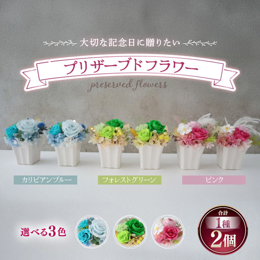 プリザーブドフラワー【ブルー】 2個セット ＜大切な記念日に ペアで飾って＞ ／ インテリア ウェディング 結婚祝 結婚記念日 誕生日 お祝い ギフト プレゼント ブリザーブド フラワー 花 アレンジメント あわら [aw047-c001_02]