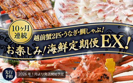 [先行予約][1月から10ヶ月お届け]≪茹で≫越前蟹2匹・うなぎ・鯛しゃぶ!お楽しみ!海鮮定期便EX![2026年1月より発送開始予定][S-1604]