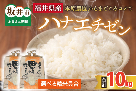 [先行予約][令和7年産・新米] ハナエチゼン10kg(5kg×2袋) 〜本原農園からまごころコメて〜(白米5kg×1袋と玄米5kg×1袋)[2025年9月上旬以降順次発送予定] [A-8925_03]