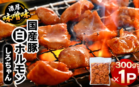 国産豚 白ホルモン しろちゃん 濃厚味噌味 300g × 1p [豚 豚肉 ぶた ホルモン ほるもん 豚腸 味噌 濃厚 おつまみ おかず 夜のおかず 夜ごはん 味付き 冷凍 国産] [A-12432]