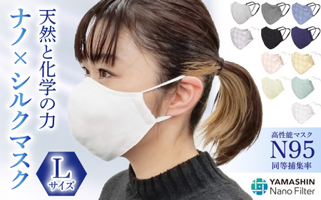 N95級ウイルス捕集率 ナノ×シルクマスク 5層構造 Lサイズ 1枚[グレー][A-9849_09]