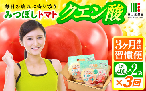 定期便 ≪3ヶ月連続お届け≫ クエン酸トマト習慣便 みつぼしトマト クエン酸 約400g × 2袋 × 3回 (計2.4kg) とまと 機能性表示食品 [A-2618]
