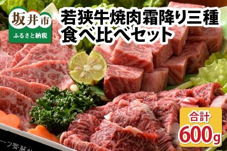 若狭牛焼肉 霜降り三種 食べ比べセット [D-1802]