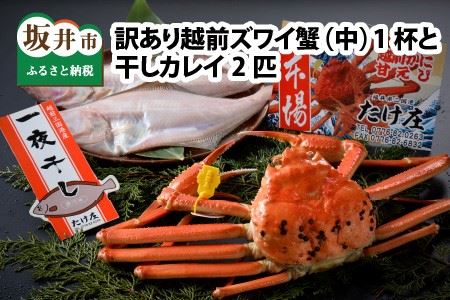 [先行予約]訳あり ≪茹で≫越前ズワイ蟹(中) 1杯 と 干しカレイ 2匹[2025年1月〜3月発送予定][カニ かに わけあり 海鮮 蟹 越前がに ガニ ずわいがに ズワイガニ 姿 まるごと 日本海 冬の味覚 国産 県産 セット 干物] [G-1603]