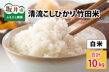 【先行予約・令和8年産新米】 清流こしひかり 竹田米 10kg （白米） 【2026年9月下旬以降順次発送予定】 【米 お米 こめ 精米 コシヒカリ ブランド米 ふるさと納税米 産地直送】 [C-7401_01]