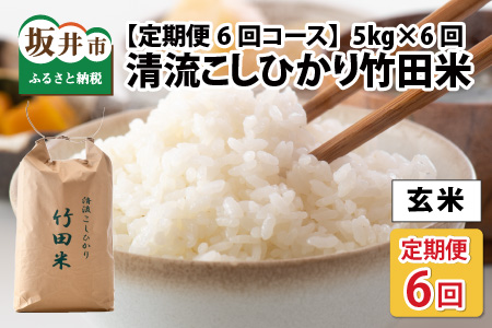 【先行予約・令和8年産新米】 【6ヶ月連続お届け】清流こしひかり 竹田米 5kg × 6回 計30kg （玄米）【2026年9月下旬以降順次発送予定】 [I-7402_02]