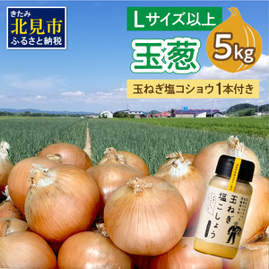 [予約:2025年11月から順次発送]玉葱 5kg Lサイズ以上 玉ねぎ塩こしょう 1本付き ( タマネギ 玉葱 野菜 調味料 塩コショウ )[148-0011-2025]