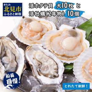 [予約:2025年11月中旬から順次発送]活ホタテ貝 大 10枚・活牡蠣 2年物 10個 ( 海鮮 魚介 貝 帆立 ほたて ホタテ カキ かき 牡蠣 セット BBQ )[114-0046]