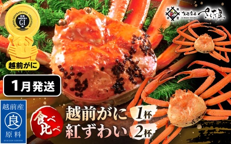 ≪浜茹で≫ ずわいがに 食べ比べ セット 越前がに 300〜500g × 1杯 紅ずわいがに 200〜300g × 2杯 かに酢 食べ方しおり スプーン付き [1月発送分][かに カニ 雄 ズワイガニ 紅 姿 ボイル 福井県 冷蔵]希望日指定可 備考欄希望日をご記入ください [e04-x024_01]