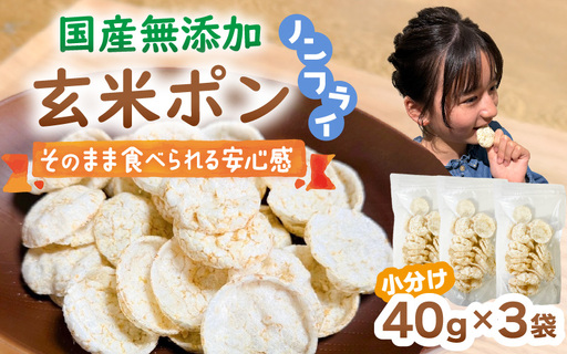 [素材のまま]国産無添加 玄米ポン おやつ シリアル 40g×3袋 小分け ノンフライ コシヒカリ[玄米] [e35-a050]