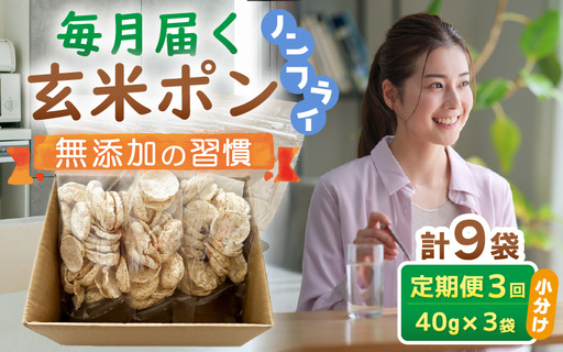 [3ヶ月定期便][素材のまま]国産無添加 玄米ポンおやつ シリアル 40g×3袋 小分け コシヒカリ [e35-a053]