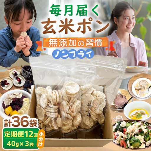 《12ヶ月定期便》【素材のまま】国産無添加 玄米ポンおやつ シリアル  40g×3袋  コシヒカリ  [e35-d003]