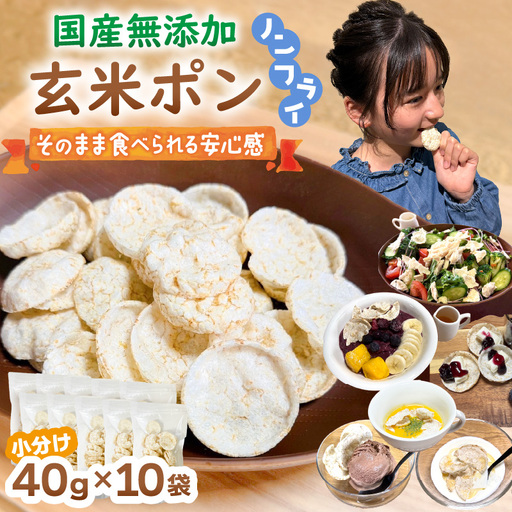 【素材のまま】国産無添加 玄米ポン おやつ シリアル  40g×10袋  ノンフライ コシヒカリ【玄米】 [e35-a052]