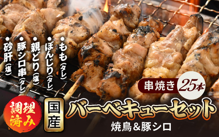 肉 バーベキュー セット国産「焼き鳥 豚シロ 砂肝 串焼き 5種 計25本 」調理済み [e03-a031]