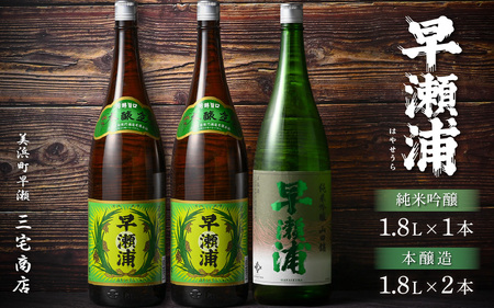 入手困難[早瀬浦]純米吟醸 1800ml × 1本 & 本醸造 1800ml × 2本 セット[飲み比べ 日本酒 地酒 福井 美浜 早瀬 フルーティ 男酒 硬水 ミネラル 希少 ご褒美 家飲み][m16-c005]