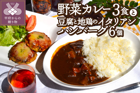 野菜カレー3食&豆腐と地鶏のイタリアンハンバーグ6個入りセット