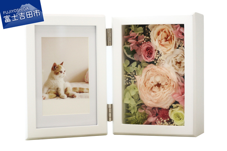 プリザーブドフラワー フォトフレーム ホワイト ペット用 仏花 お供え 写真立て