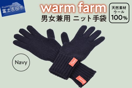 手袋 光吸収発熱ウール 「 ウォームファーム　ニット手袋 」 ネイビー 暖かい ウール 発熱素材 レディース メンズ 秋 冬
