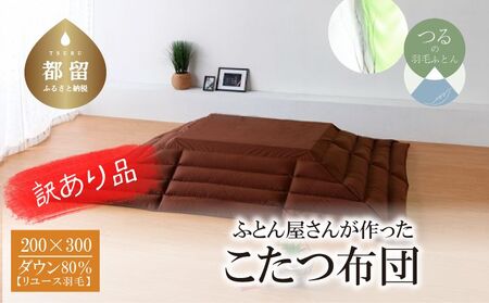 [訳あり・規格外品]洗濯OK 国産 羽毛こたつふとん 200×300cm ブラウン ダウン80%1.0kg(REREXダウン)