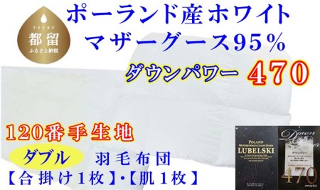 羽毛合い掛け 肌布団2枚組ポーランド産マザーグース95%ダブル190×210cmダウンパワー470