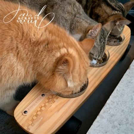 [&CRAFTS]Pet bowls stand-3BOWLS-(Red)※名入れプレート付き