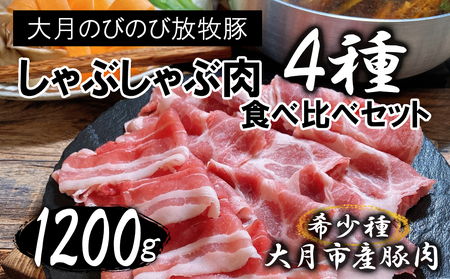 大月のびのび放牧豚[しゃぶしゃぶ食べ比べセット1200g]ロース・肩ロース・バラ・モモ各300g
