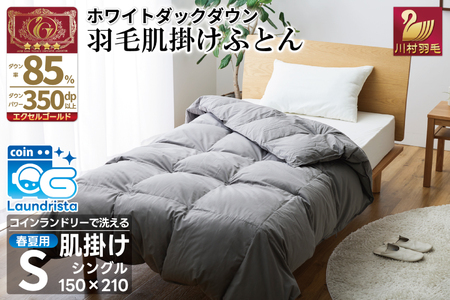 [春夏用]洗える! 羽毛 肌掛け布団 シングル ホワイトダックダウン 85% (無地 グレー) 羽毛布団 布団 ふとん 肌掛け 掛け布団 寝具 夏用 日本製 国産 抗菌防臭 無地 コインランドリー [川村 山梨県 韮崎市 20745100]